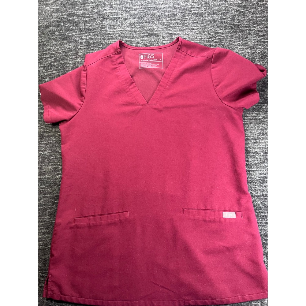 FIGS Scrub‎ Top Womens Small Burgundy Technical Collection V-Neck Short Sleeve